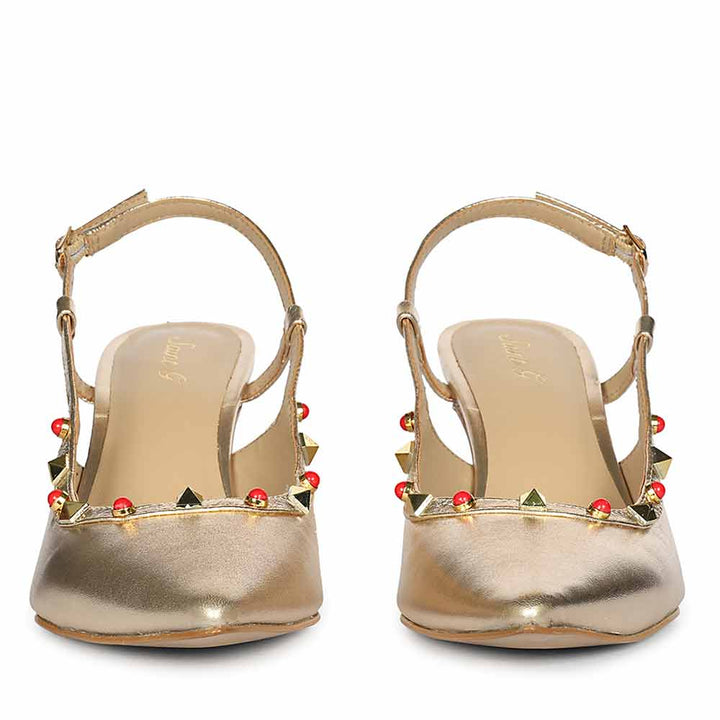 Saint Petra Studded Metallic Gold Leather Pumps