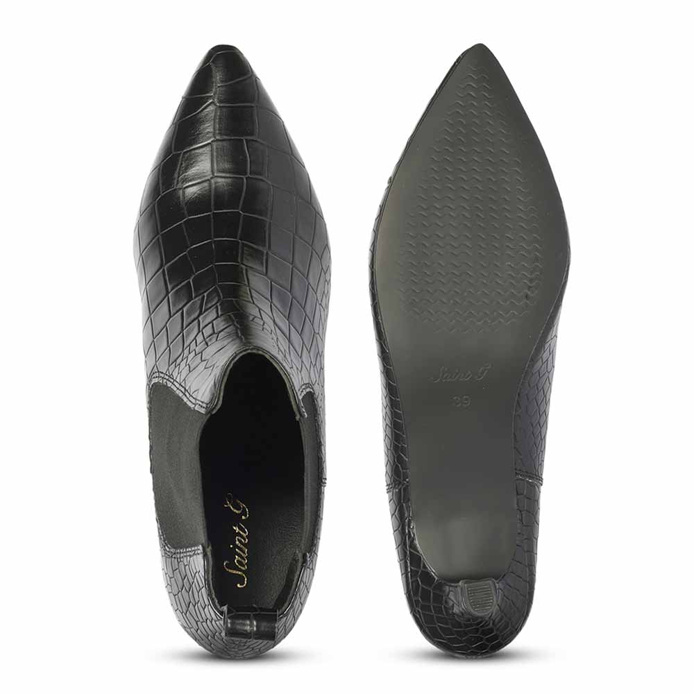 Saint Chloé Snake Black Leather Kitten Heel Ankle Boots
