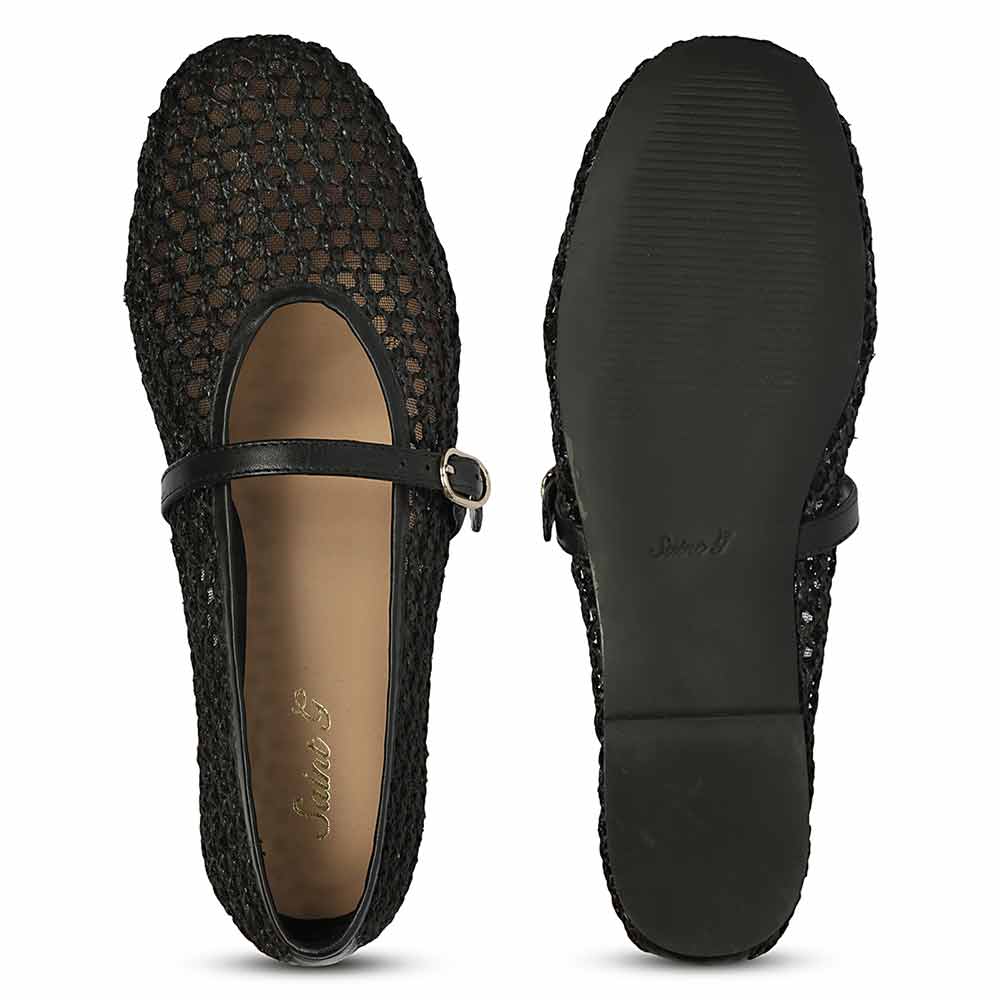 Saint Hattie Woven Black Leather Ballet Flats