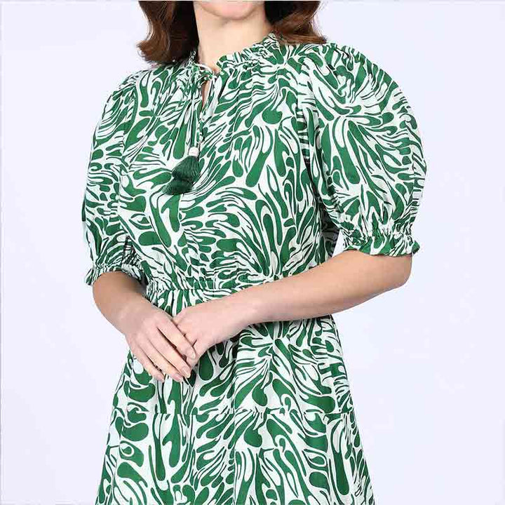 Saint Riley Green Metallic Cotton Poplin Short Dress