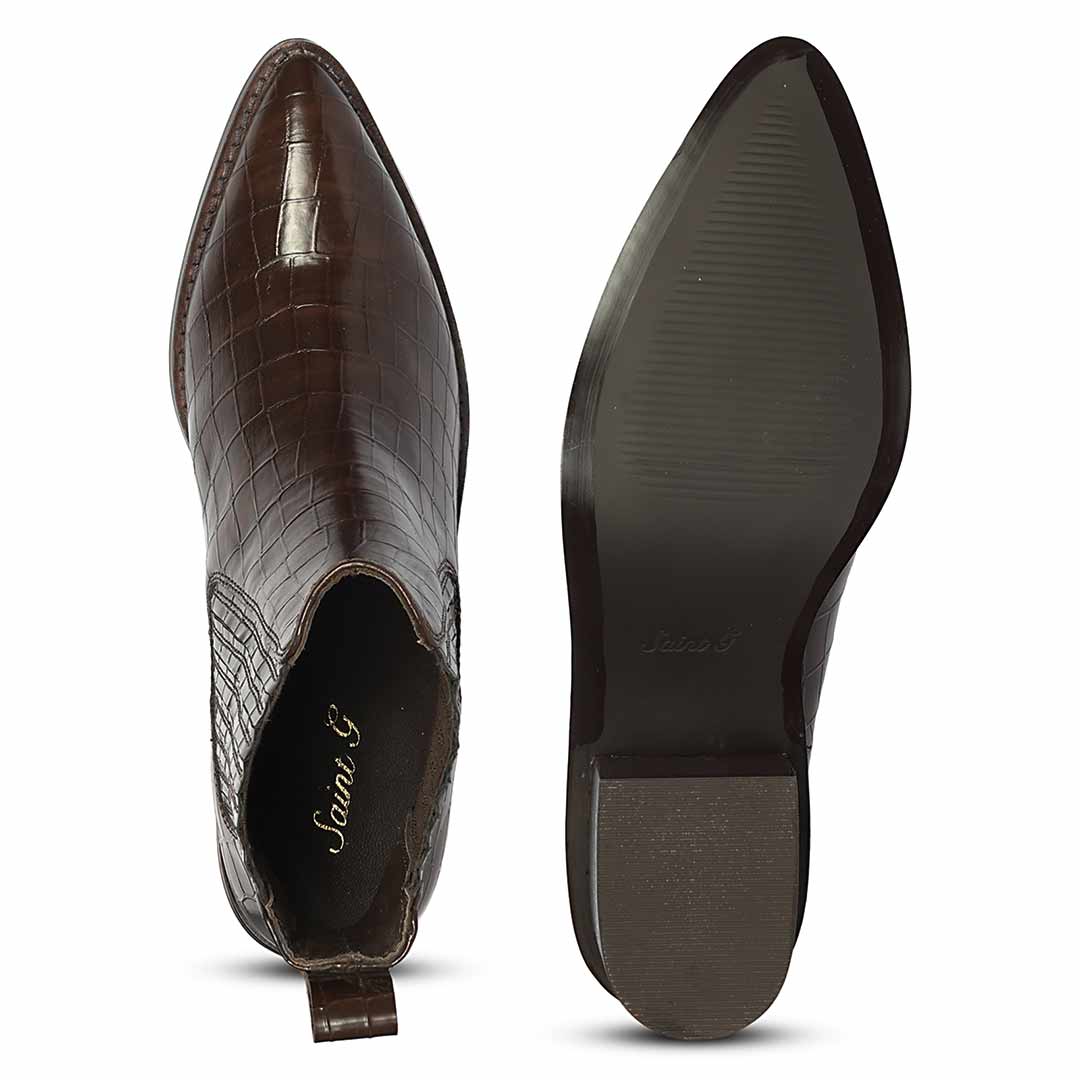 Saint Winifred Snake Embossed Brown Leather Ankle boots
