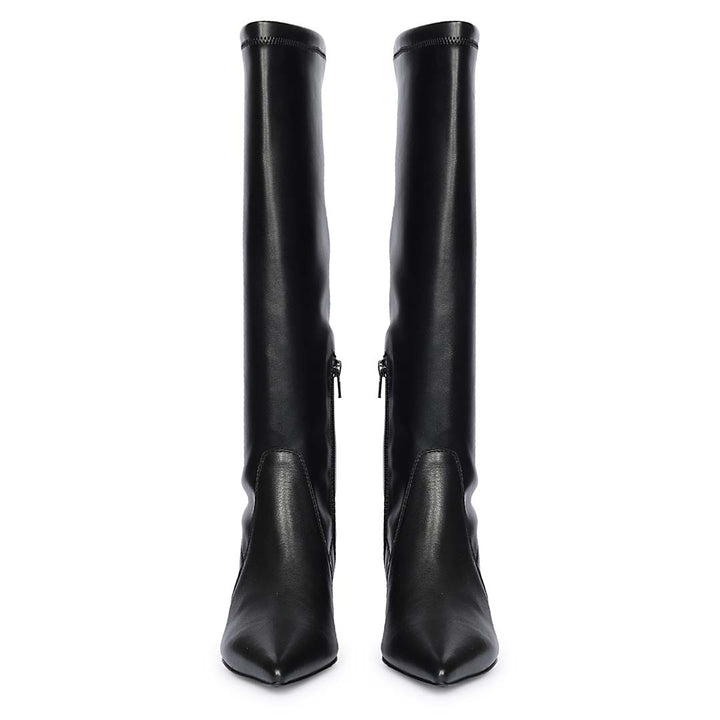 Saint Emilia Black Stretch Napa Kitten Heel Long Boots