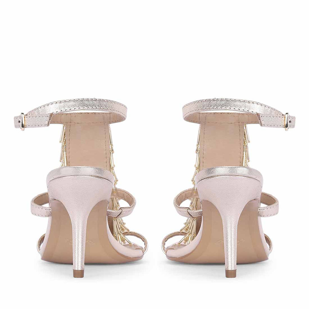 Saint Faye Gold Leather Fringe Stilettos