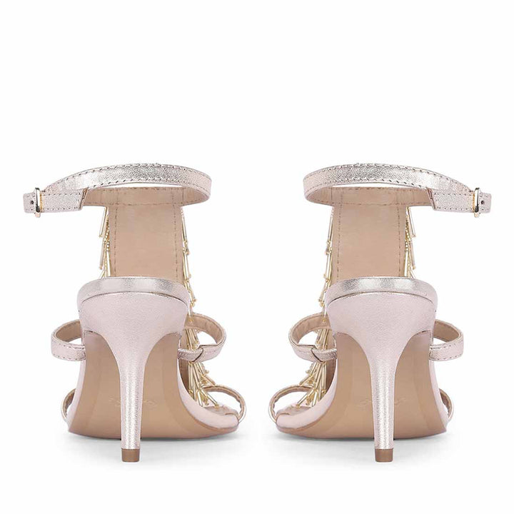 Saint Faye Gold Leather Fringe Stilettos