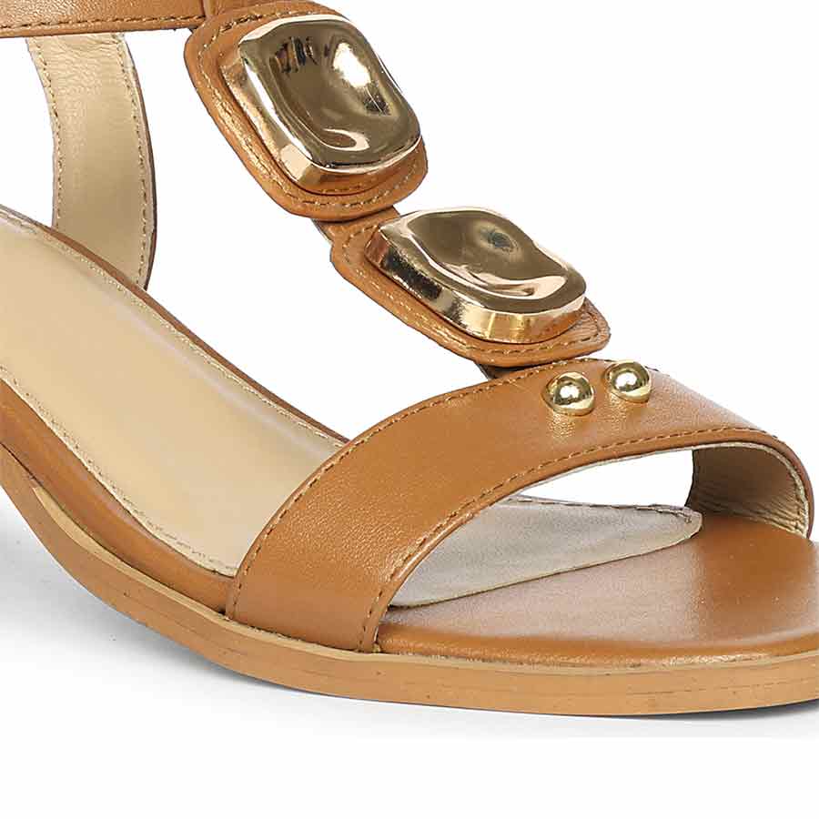 Saint Zoriel Gold Trim Tan Leather Block Heels