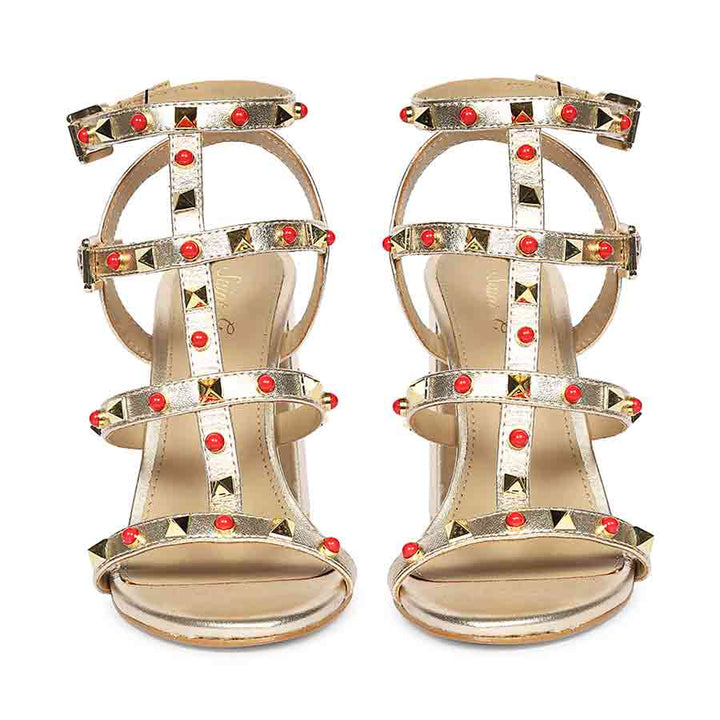 Saint Lorien Platin Leather Studded Block Heels