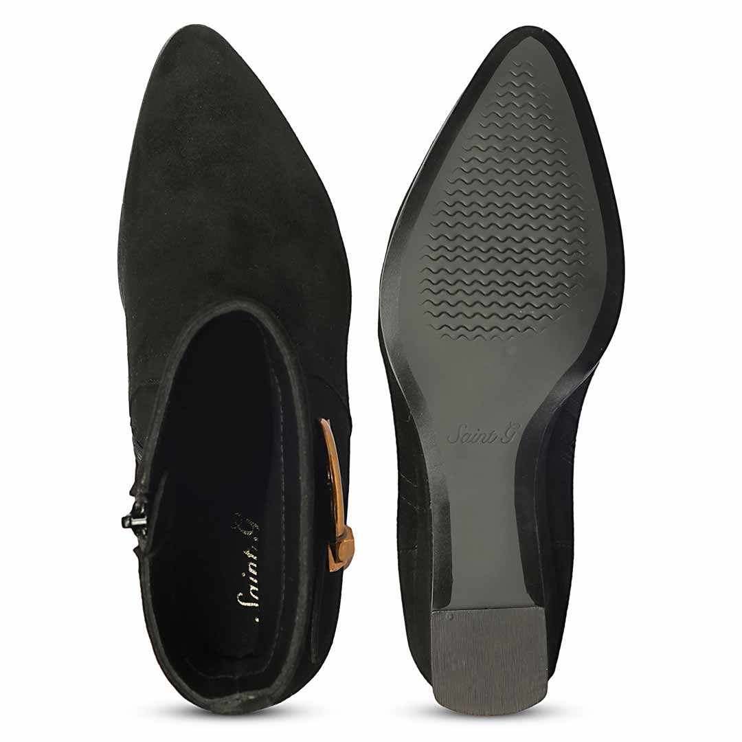 Saint Arleth Ring Buckle Black Suede Leather Wedge Boots