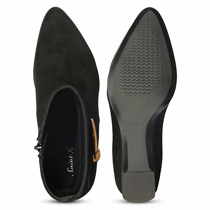 Saint Arleth Ring Buckle Black Suede Leather Wedge Boots