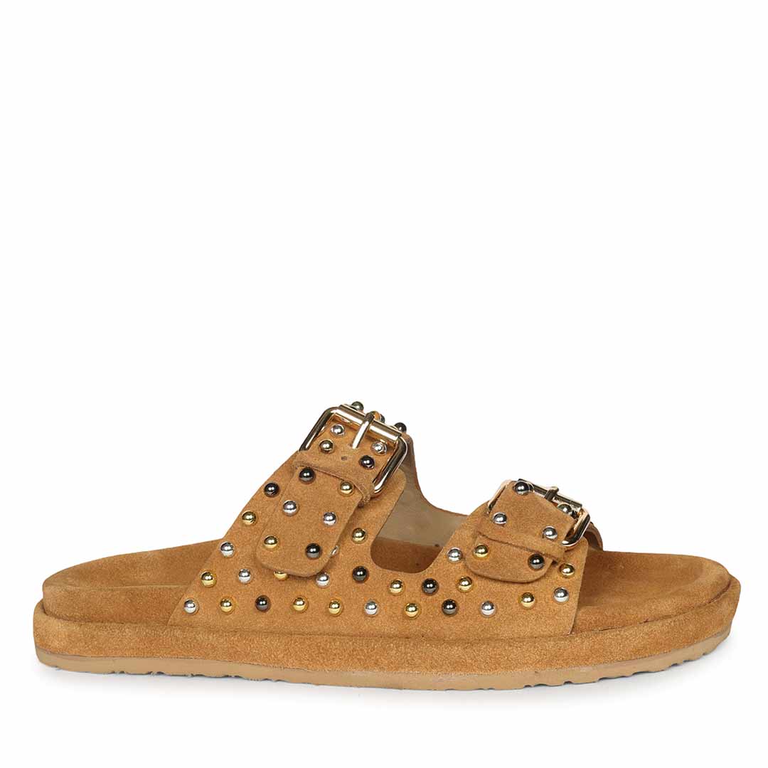 Saint Marnie Studded Tan Leather Footbed Sandals