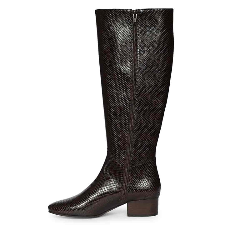 Saint Ivyanna Brown Snake-Embossed Knee High Boots