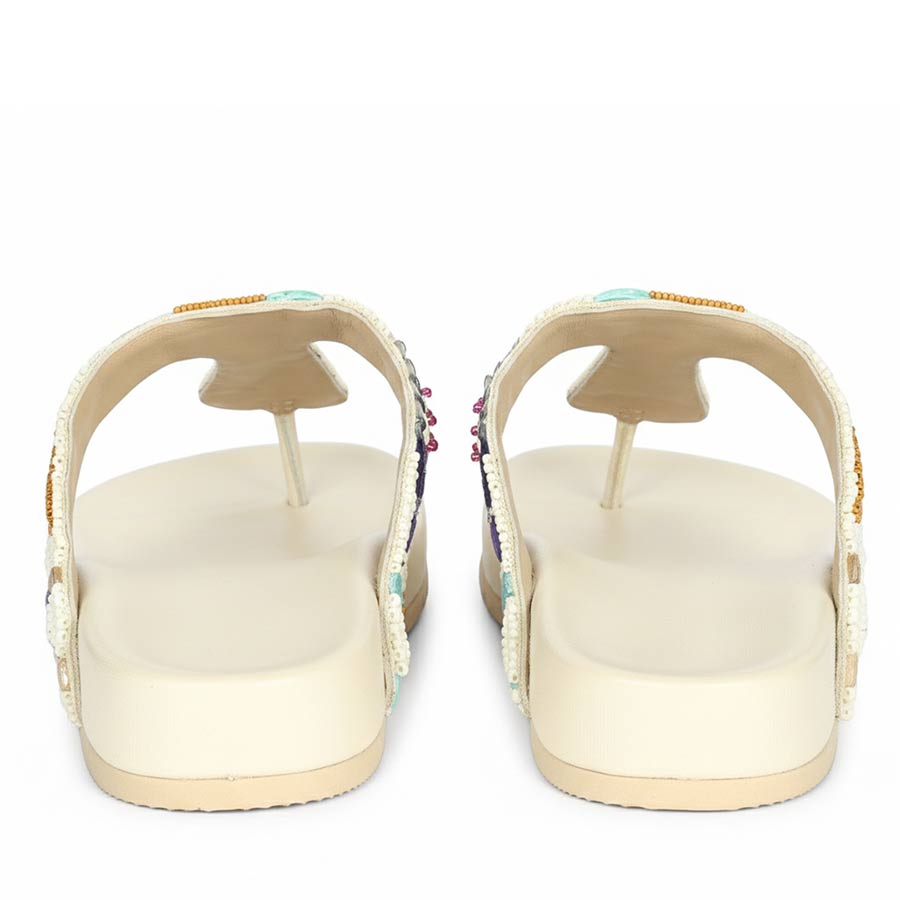 Saint Zaria Embroidered Off-White Leather Thong Footbed