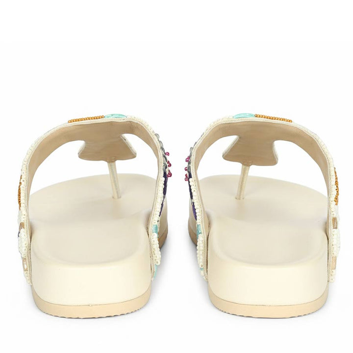 Saint Zaria Embroidered Off-White Leather Thong Footbed