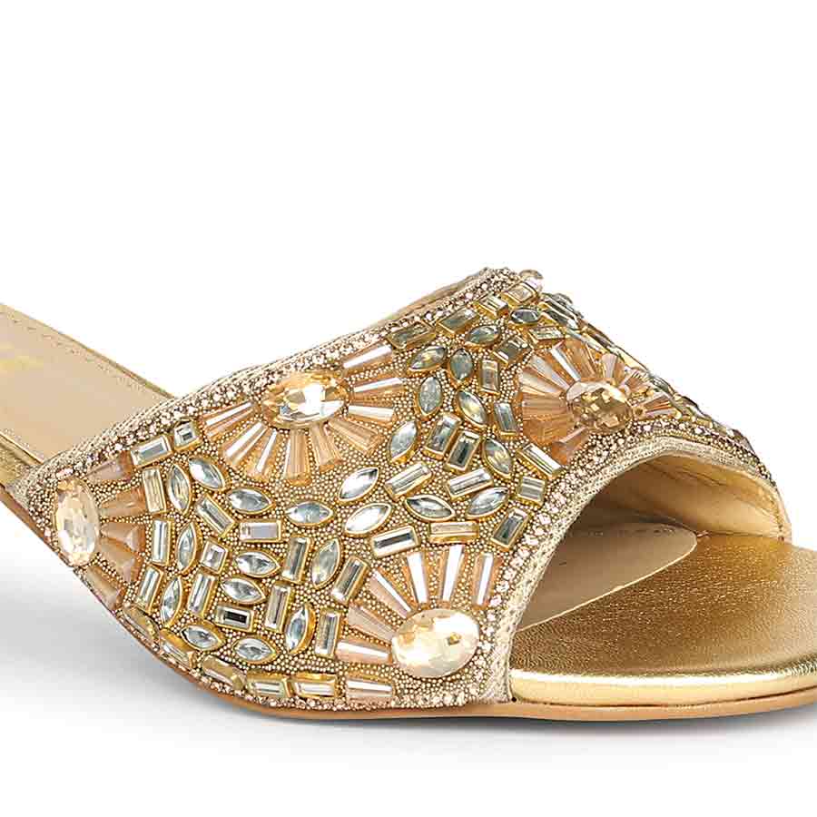 Saint Torin Embroidered Metallic Gold Leather Heels