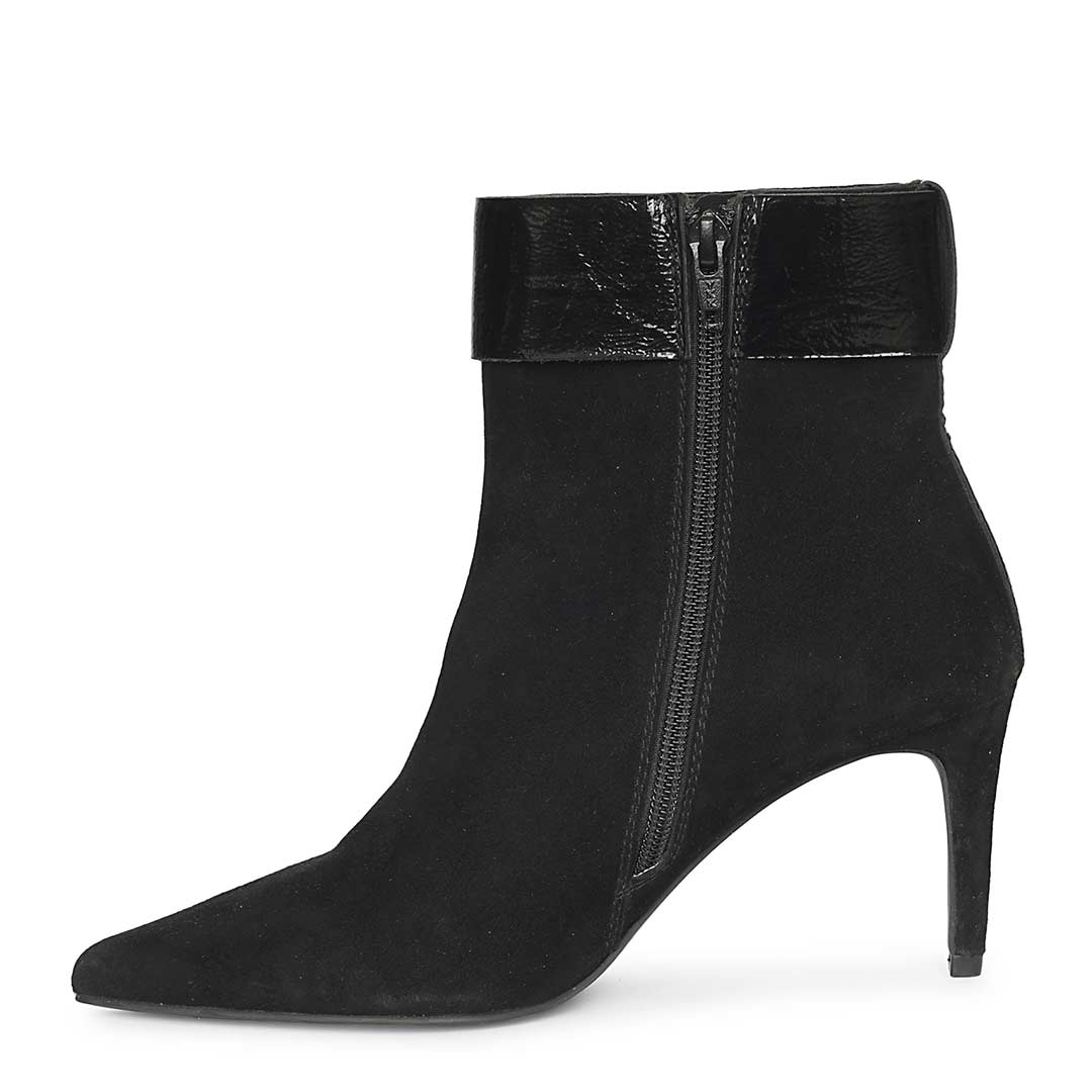 Saint Malia Gold Buckle Black Suede Leather Boots
