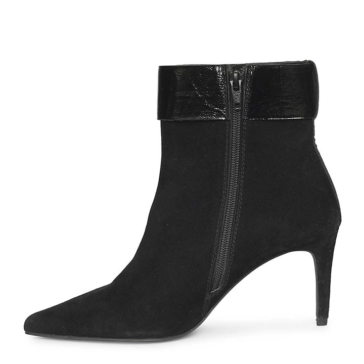 Saint Malia Gold Buckle Black Suede Leather Boots