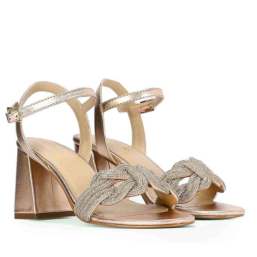Saint Celeste Knot Embellished Rose Gold Metallic Leather Heels