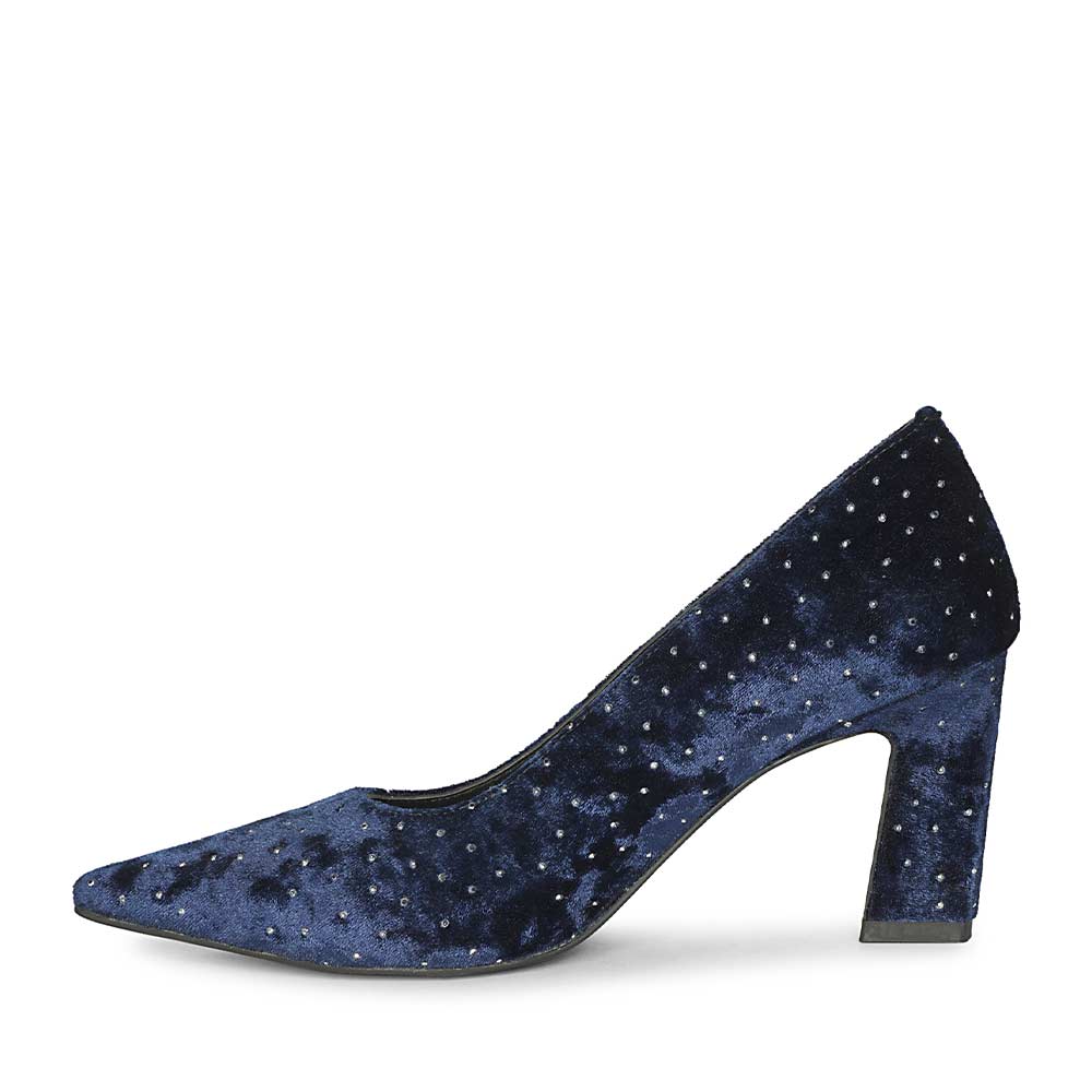 Saint Eleonore Navy Velvet Strass block Heel Pumps