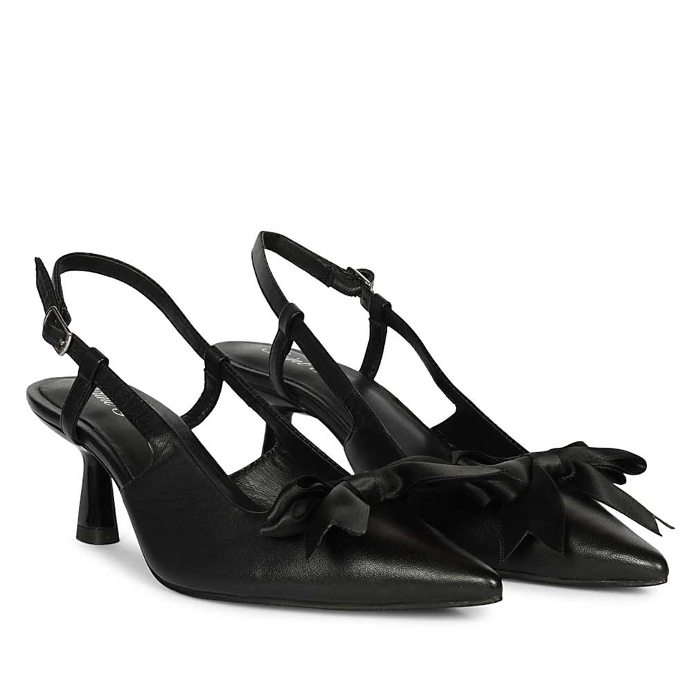 Saint Toria Black Bow Embellished Leather Pumps