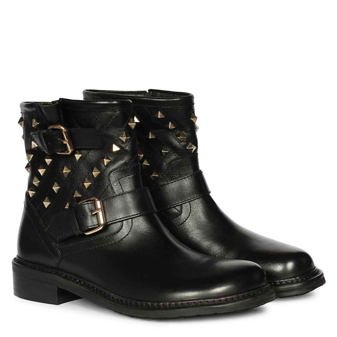 Saint Parker Pyramid Studs Black Leather Ankle Boots