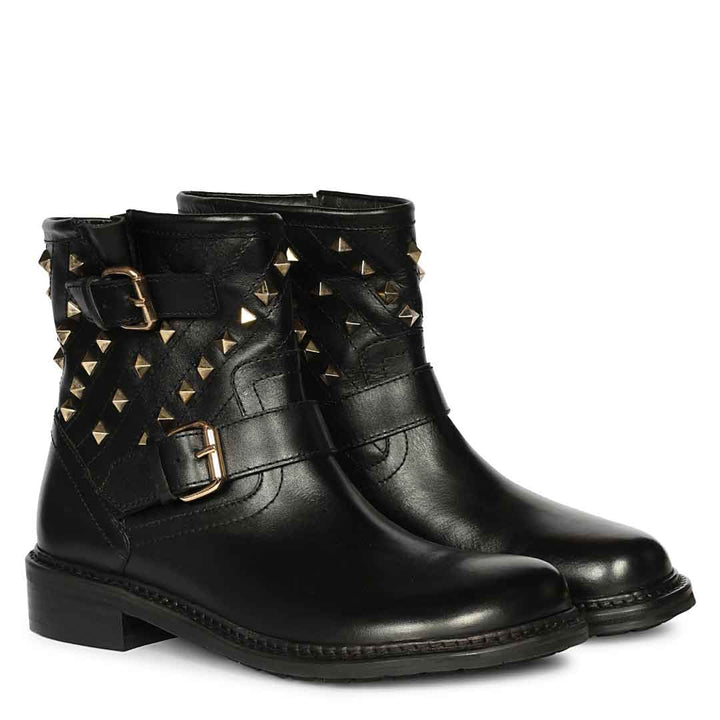 Saint Parker Pyramid Studs Black Leather Ankle Boots