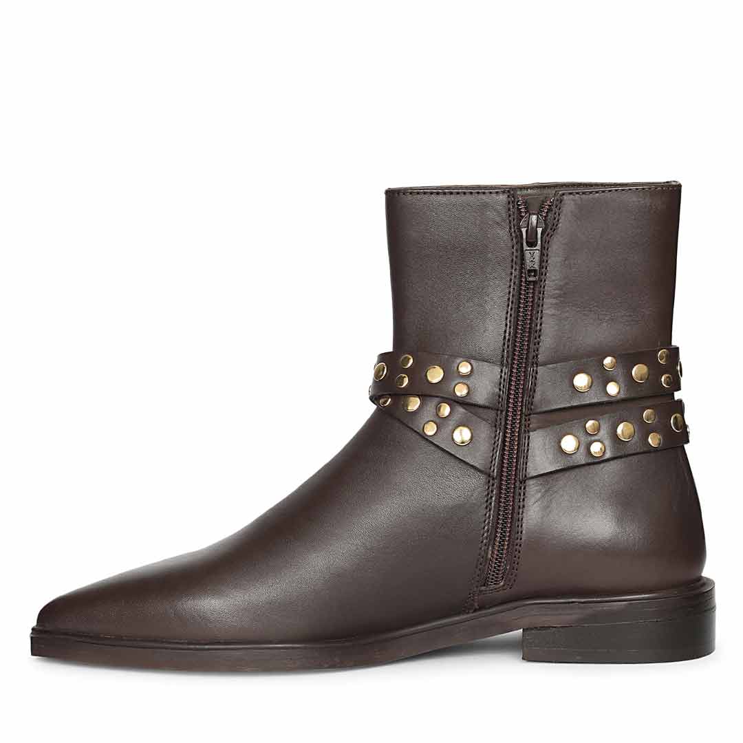 Saint Ardyn Metal Studs Brown Leather Ankle Boots