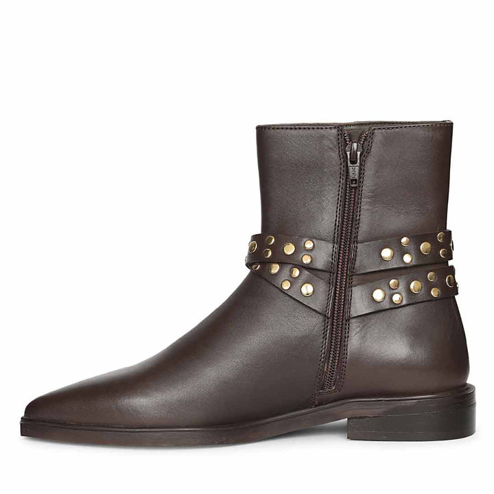 Saint Ardyn Metal Studs Brown Leather Ankle Boots
