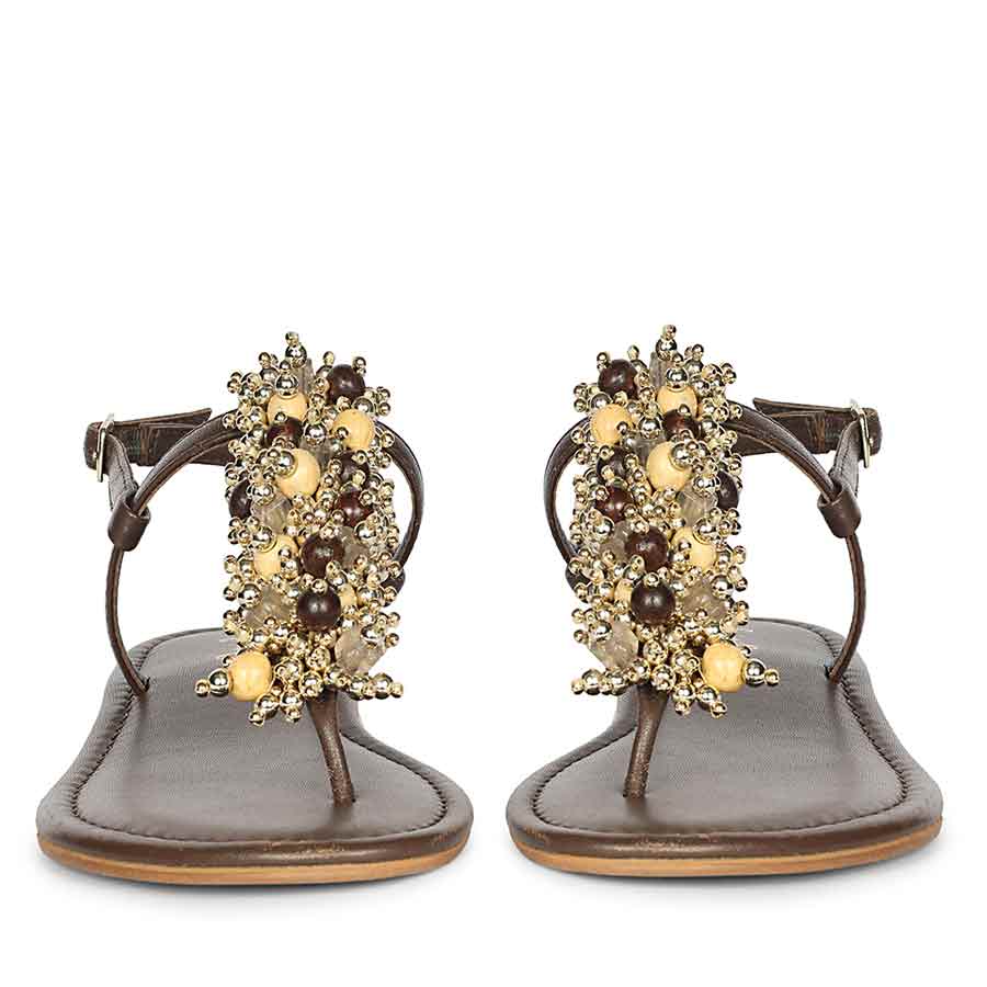 Saint Kierel Jeweled Brown Leather Sandals