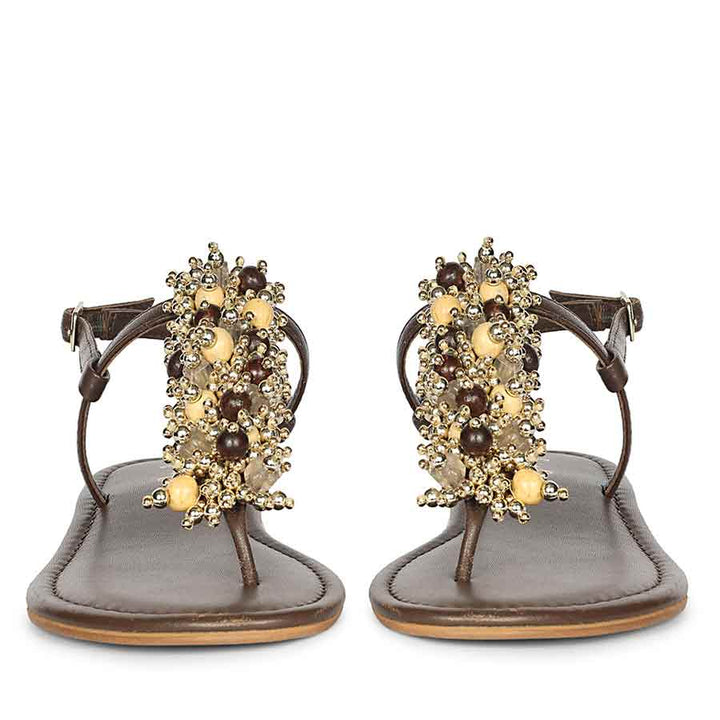 Saint Kierel Jeweled Brown Leather Sandals