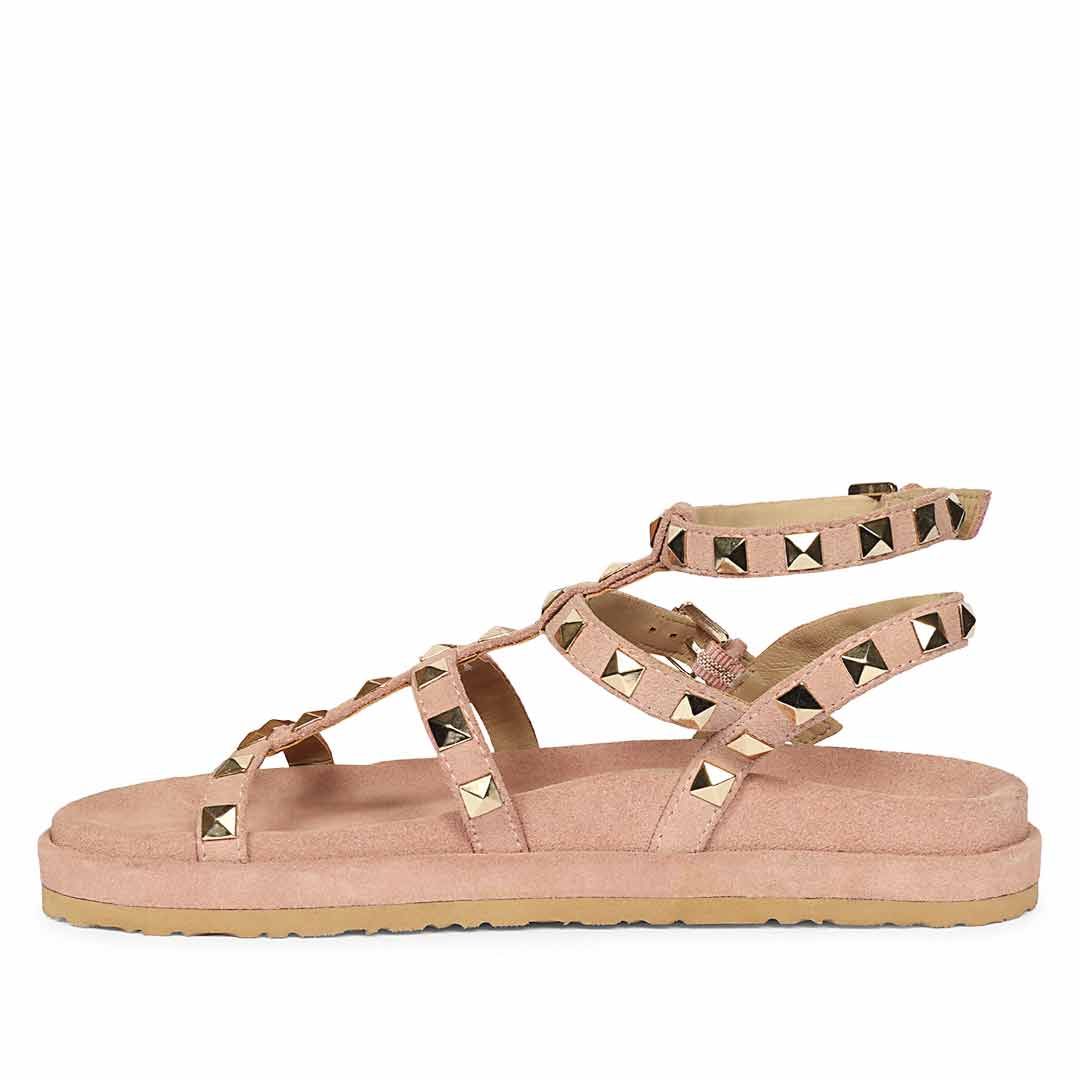 Saint Tessa Pink Blush Studded Suede Leather Footbed Sandals