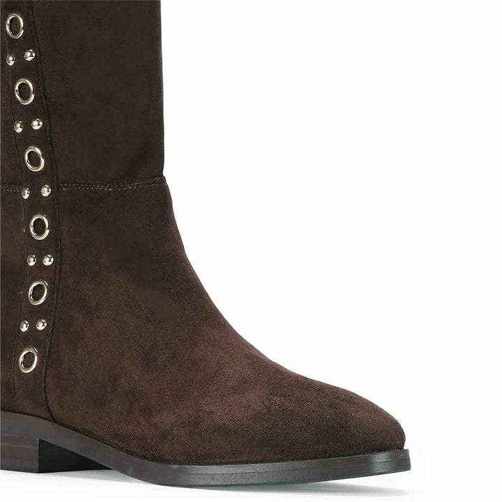 Saint Marlowe Eyelets Brown Stretch Suede Long Boots