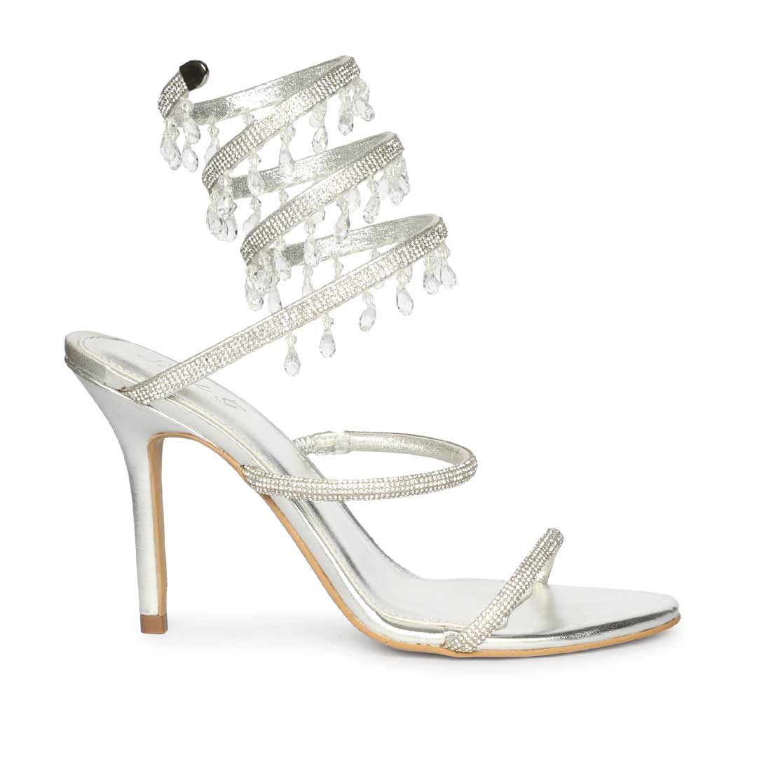 Saint Colette Silver Strappy Heels