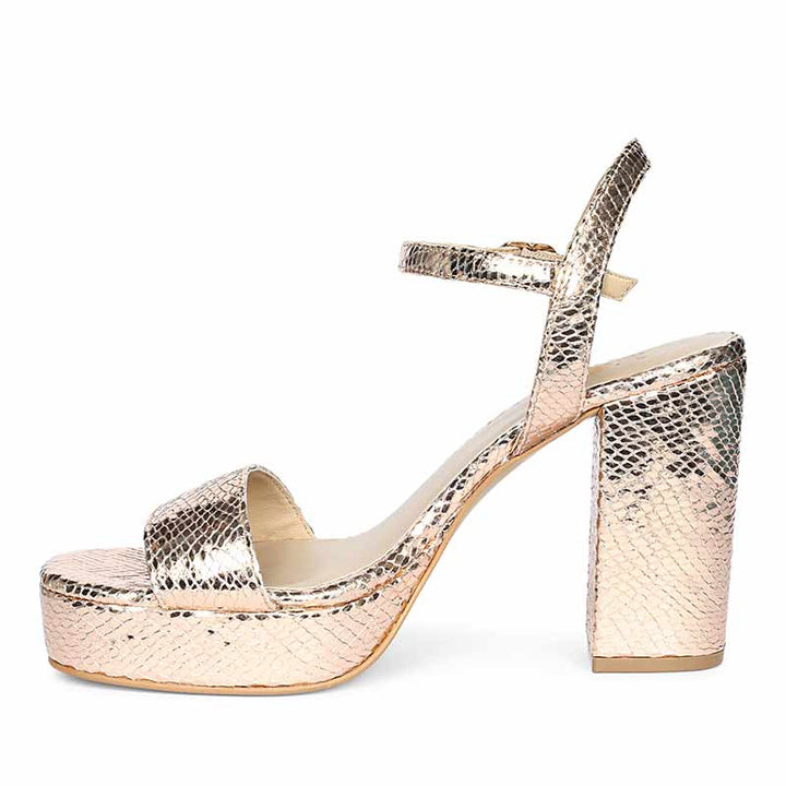 Saint Merrily Gold Snake Embossed Block Heels