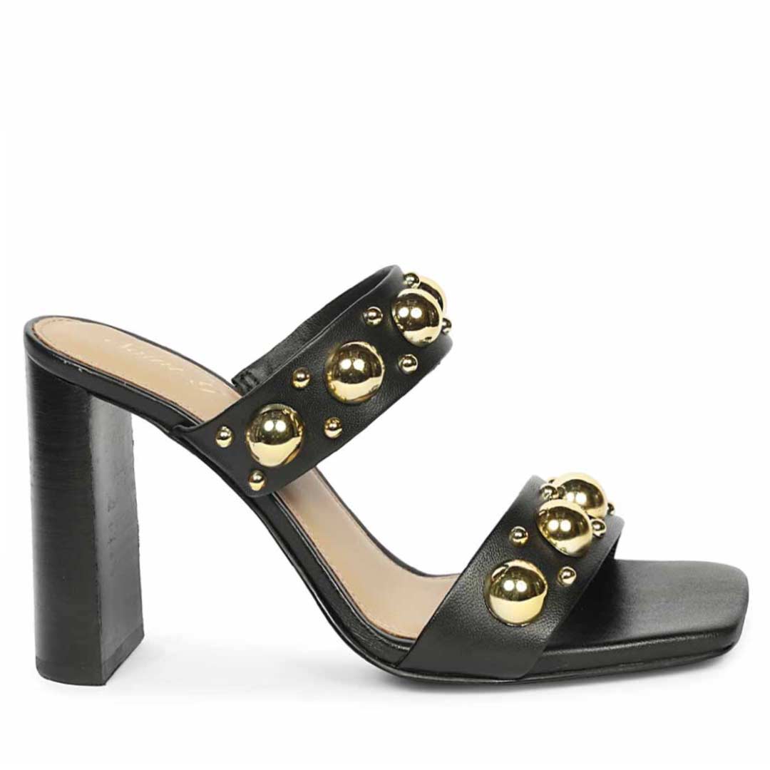 Saint Maelle Embellished Black Leather High Heels