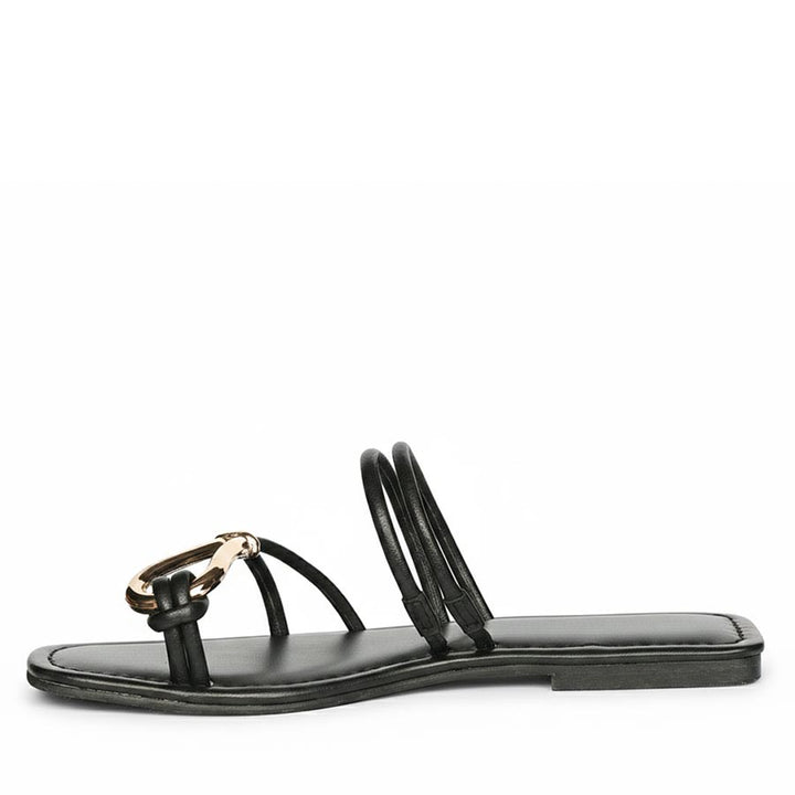 Saint Saura Black Metal Trim Leather Flats