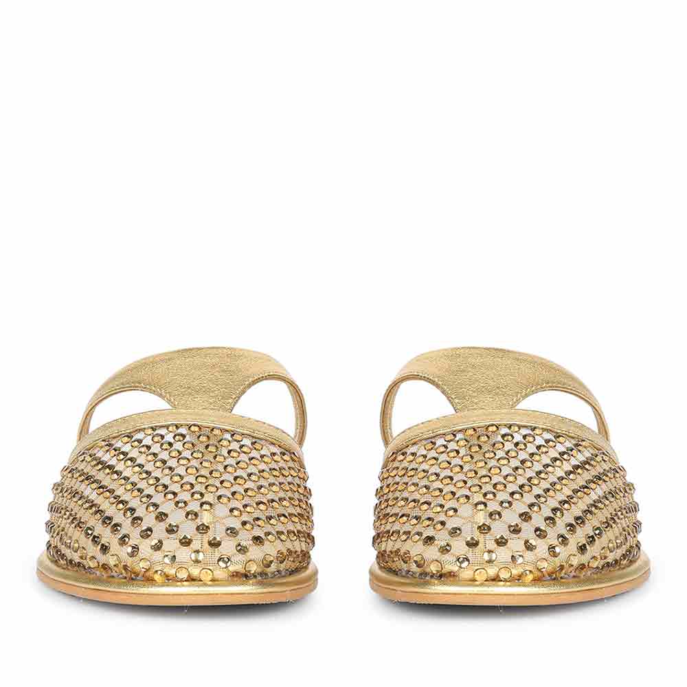 Saint Nerissa Crystal Mesh Gold Leather Mule Flats