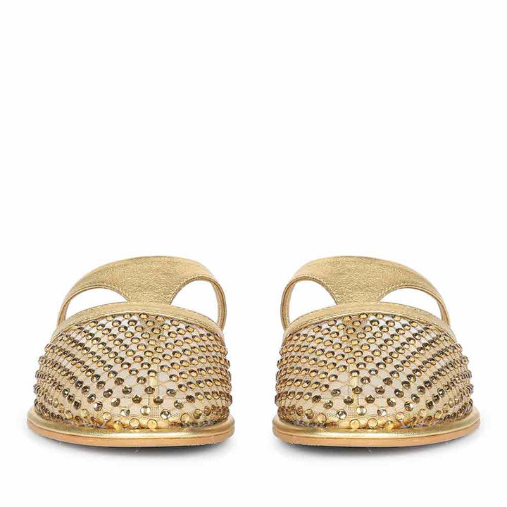Saint Nerissa Crystal Mesh Gold Leather Mule Flats