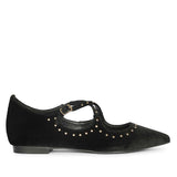 Saint Nivea Golden Studs Black Velvet Ballet Flats