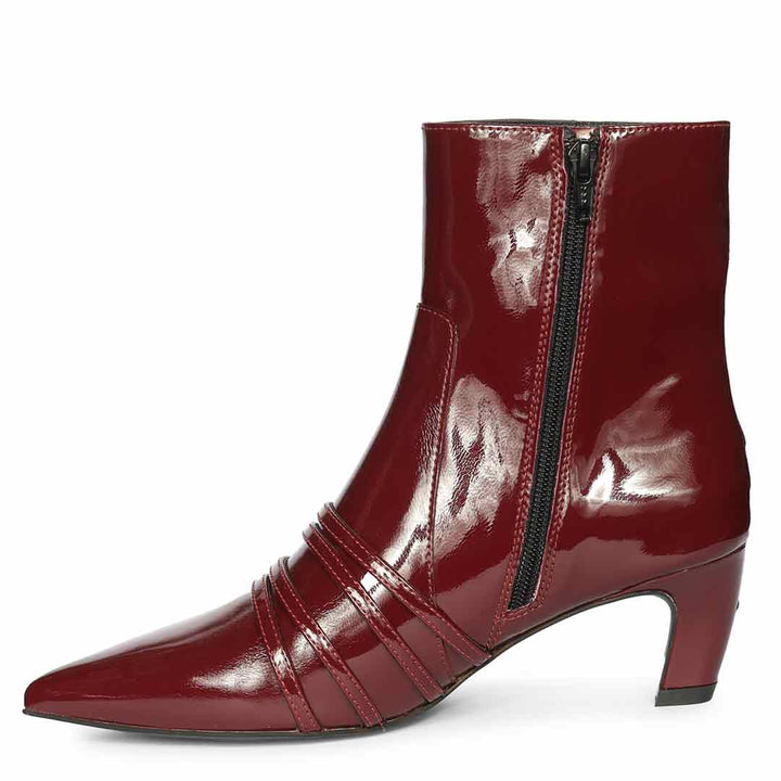 Saint Chloé Wine Print Leather Kitten Heel Ankle Boots