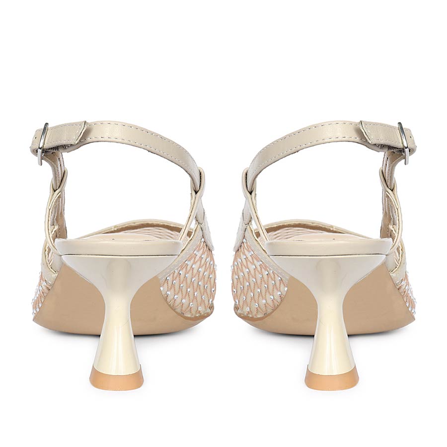 Saint Twila Crystal Embellished Beige Leather Slingbacks
