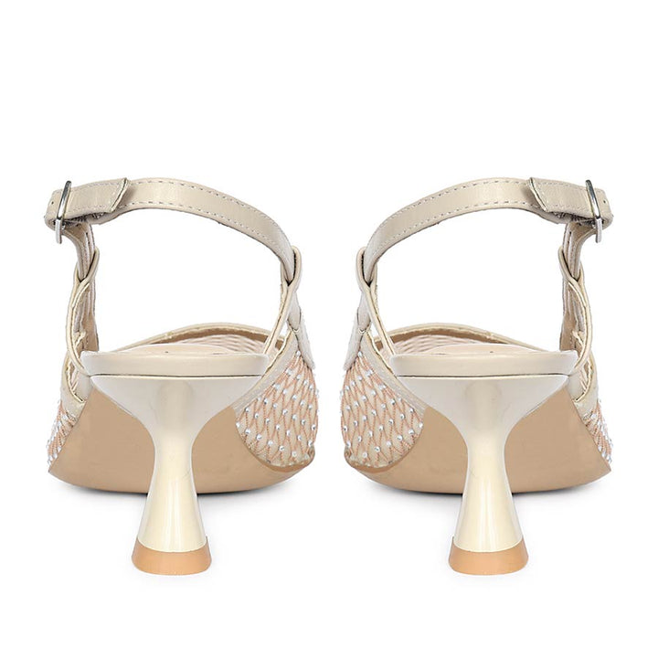 Saint Twila Crystal Embellished Beige Leather Slingbacks