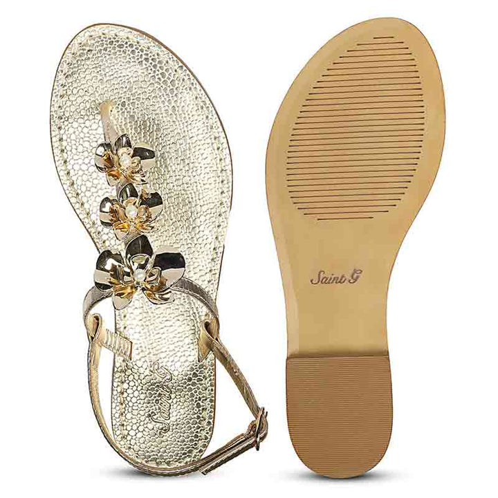 Saint Orion Flower Gold Metallic Leather Sandals