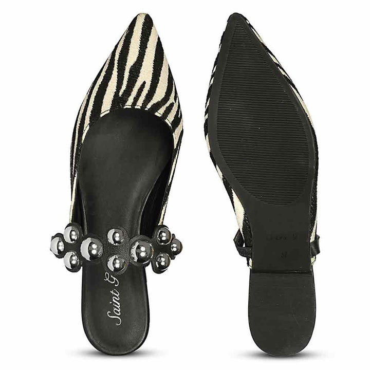 Saint Danika White Zebra Studded Leather Flats
