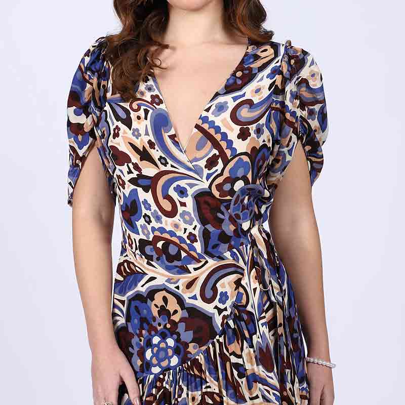 Saint Lily Blue Deep V-Neck Viscose Dress