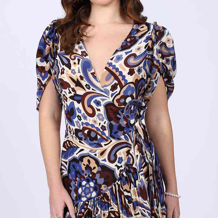 Saint Lily Blue Deep V-Neck Viscose Dress