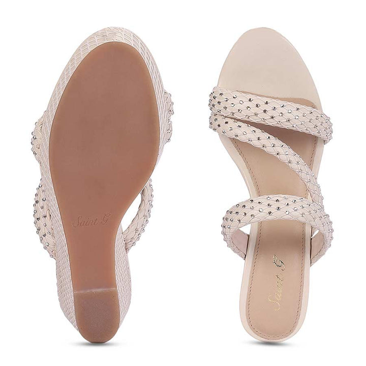 Saint Roxie Strass Cord Off White Wedges