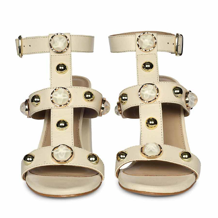 Saint Hope Studded Off white Leather Block Heels