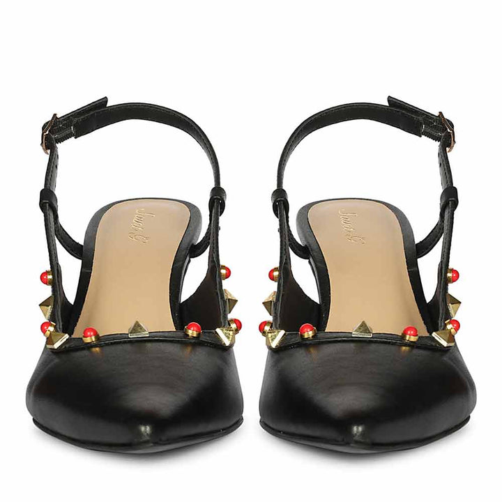 Saint Petra Studded Black Leather Pumps