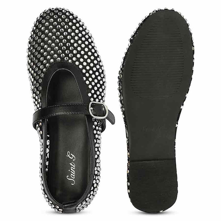 Saint Lennon Strass Embellished BlackLeather Flats