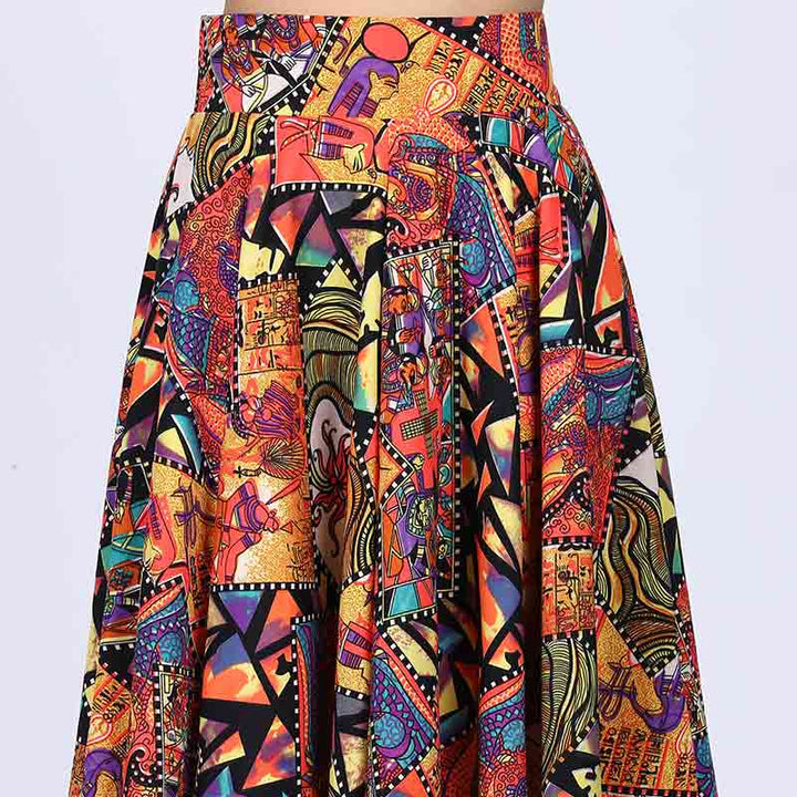 Saint Sophia Multi Cotton Printed Pleated Skirt