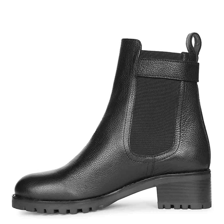 Saint Nalani Buckle Decor Black Leather Ankle Boots